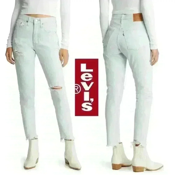 NWT Levi's 501 Light Wash High Rise Distressed Skinny Jeans - Picture 1 of 16